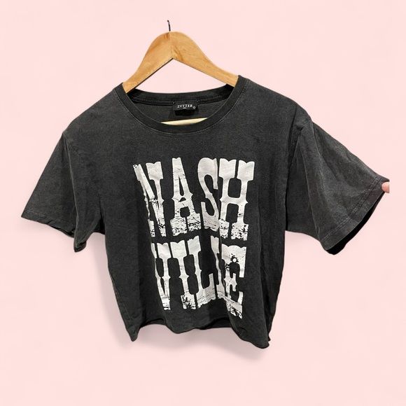 zutter Tops - Cute washed black western block print Nashville crop top t-shirt